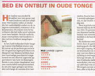 In de Volkskrant een artikel over Bed en Ontbijt in Oude Tonge